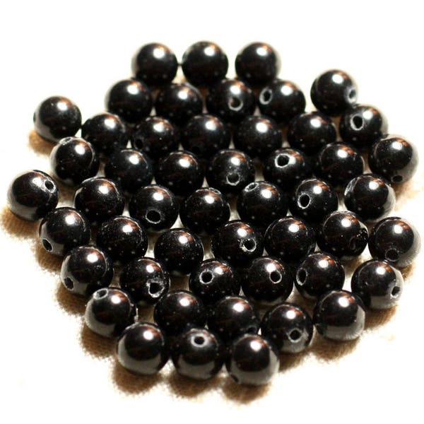 Fil 39cm 62pc env - Perles de Pierre - Jade Boules 6mm Noir