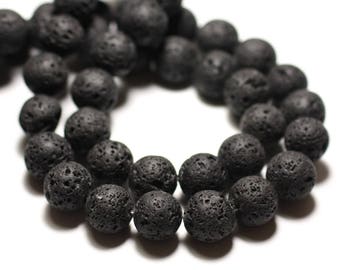 Wire 39cm 48pc approx - Stone beads - Black lava Balls 8mm