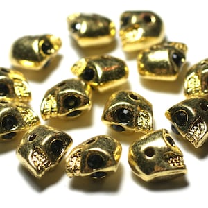 4pc - Beads Skulls Golden Metal 13mm side drilling - 7427039728201