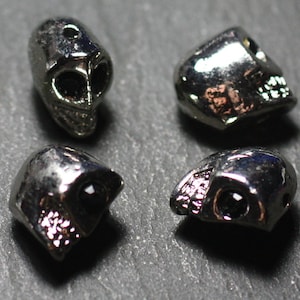 2pc - Beads Skulls Rhodium Silver Metal 13mm drilling above - 4558550022646