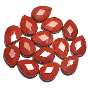 2pc - Stone Beads - Red Jasper Faceted Drops 18x13mm - 8741140019669