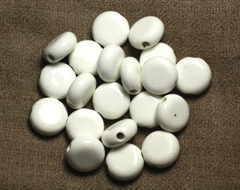 50pc - Porcelain Pearls Ceramic Round Palets 15mm White