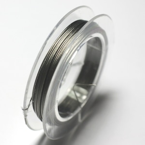 Puede incluir: Una bobina de alambre plateado en un contenedor de plástico transparente.