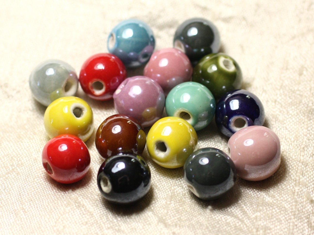 Lot De 50 Perles Céramique Porcelaine - Boules 18mm Multicolores - Mélange Au Choix Pour Créations