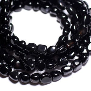 Wire 39cm 31pc approx - Stone beads - Black Onyx Oval olive nuggets 10-14mm