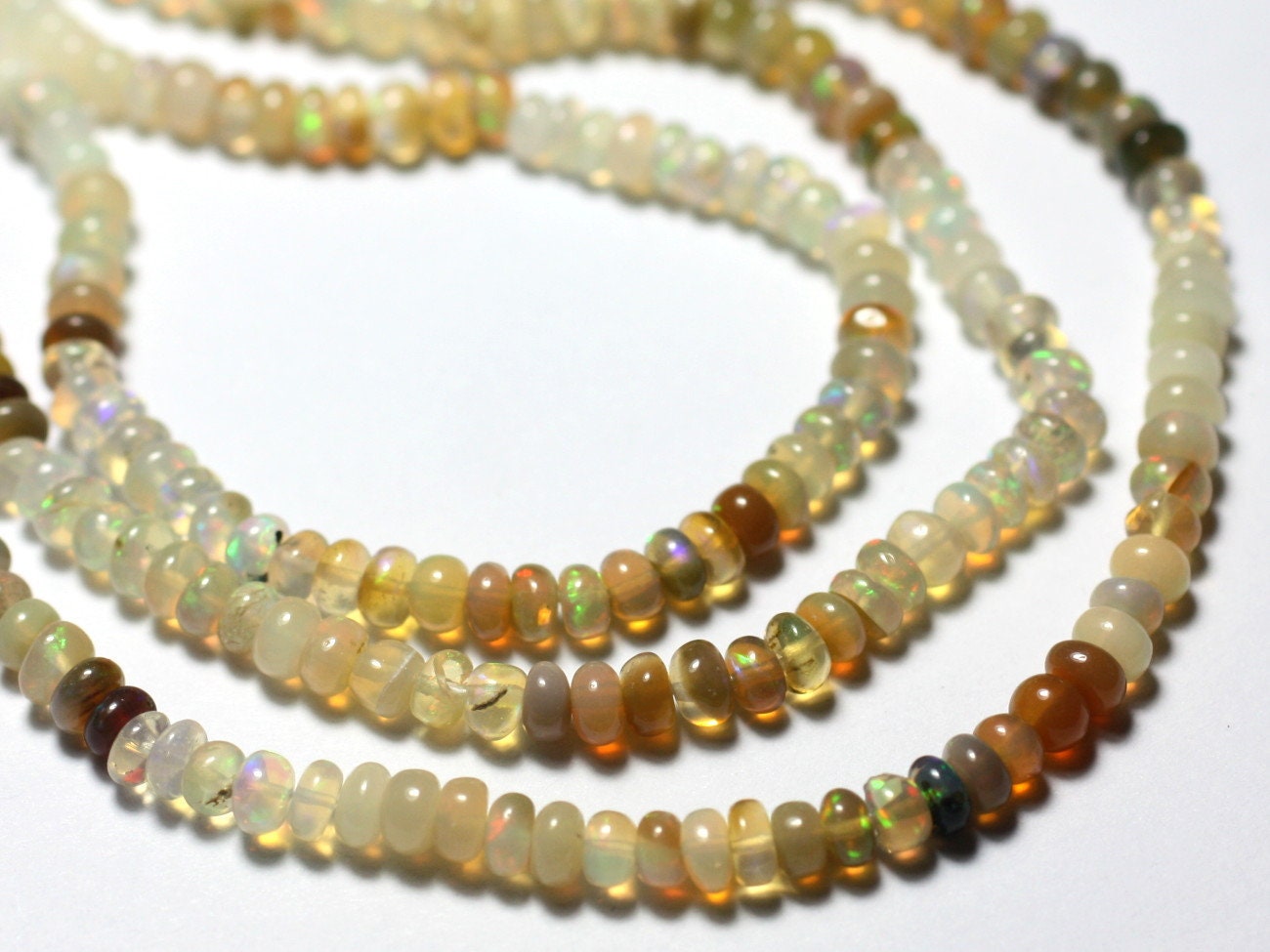 10 Perles En Opale D'Éthiopie Multicolore - Rondelles 3-4mm, Lot Pour Création Bijoux, Neuf