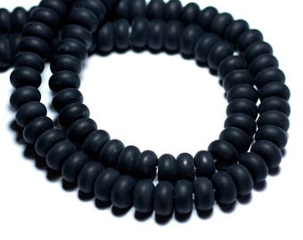 Wire 39cm 85pc approx - Stone beads - Frosted matte black Onyx Rondelles 8x5mm