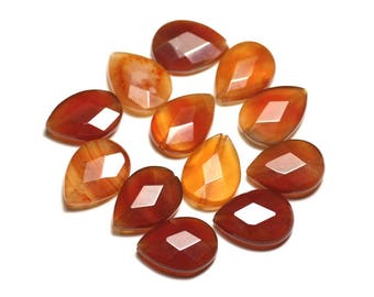 2 piezas - Cuentas de piedra - Gotas de cornalina facetadas de 18x13 mm - 8741140019645