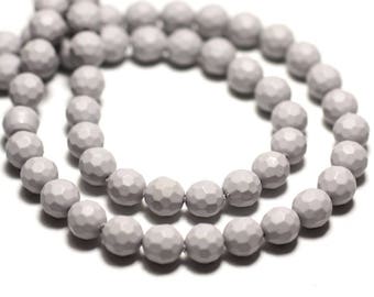 10pc - Natural mother-of-pearl beads Faceted balls 6mm pastel pearl gray - 8741140014442