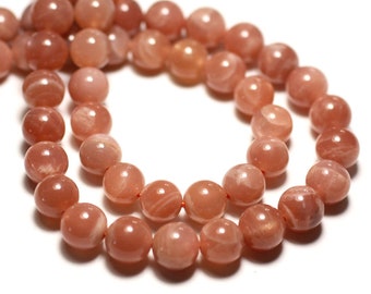 10pc - Perles Pierre de Soleil Boules 6mm rose orange irisé - 7427039737913