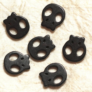Fil 39cm 18pc env - Perles Pierre Turquoise Synthese Crane tete de mort 20mm Noir