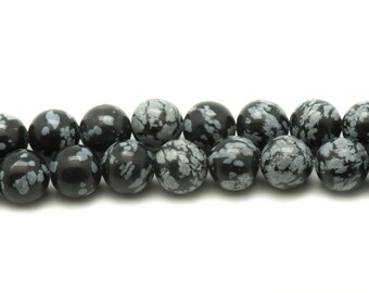 Fil 39cm 46pc env Obsidienne Flocon Mouchetée Boules 8mm Perles de Pierre
