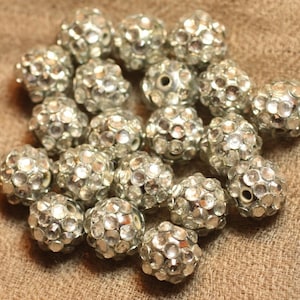 5pc - Resin Shamballas Beads 12x10mm Silver and Transparent 4558550018274