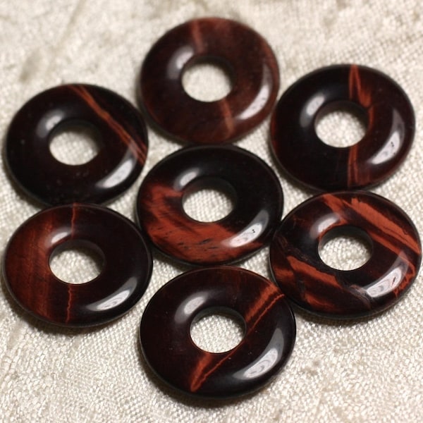 1pc - Stone Pendant Bead - Round Circle Ring Donut Pi 20mm - Eye Tiger Bull Red Black Burgundy - 4558550012593