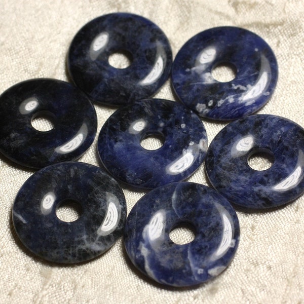 1pc - Perle Pendentif Pierre - Rond Cercle Anneau Donut Pi 40mm - Sodalite bleu nuit noir blanc - 7427039741040