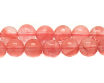 Fil 39cm 60pc env - Perles Pierre - Quartz Cerise Boules 6mm Rose Corail Peche