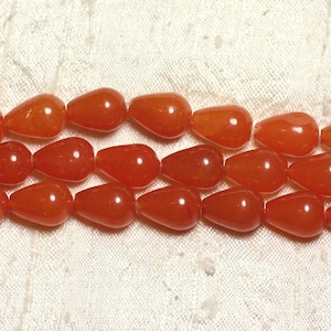 39 cm langer Strang, ca. 27 Stück – Steinperlen – Jadetropfen 14 x 10 mm, Karottenorange