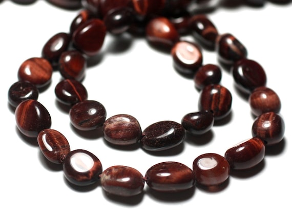 Lot D'environ 120 Perles Chips En Pierre Oeil De Taureau/Tigre Rouge - Taille 5-10mm