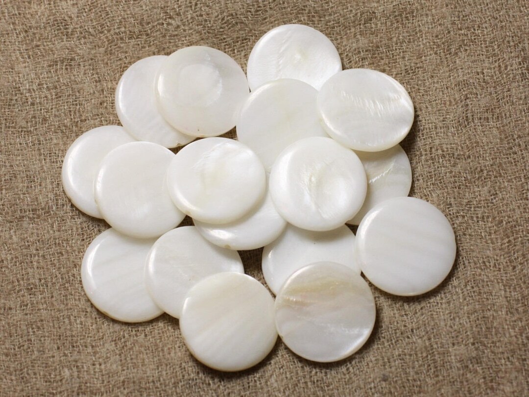 Lot De Perles En Nacre Naturelle - 19 Pièces, Ronds Plats 20mm, Blanc Irisé, 39cm
