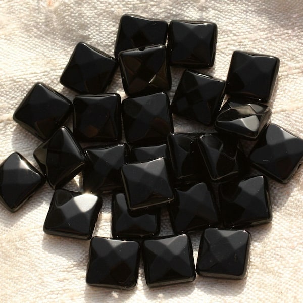 2pc - Stone Beads - Black Onyx Faceted Squares 10mm 4558550001160