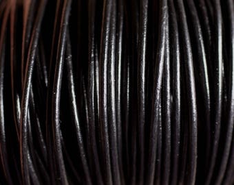 5 meters - Round Leather Cord Rope Thread 2mm Black - 4558550007582