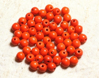 Fil 39cm 63pc env - Perles de Pierre Turquoise Synthèse Reconstituée Boules 6mm Orange