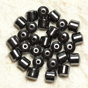 30pc - Hematite Stone Beads Cylinders Barrels 6mm Black Gray Metal - 7427039747646