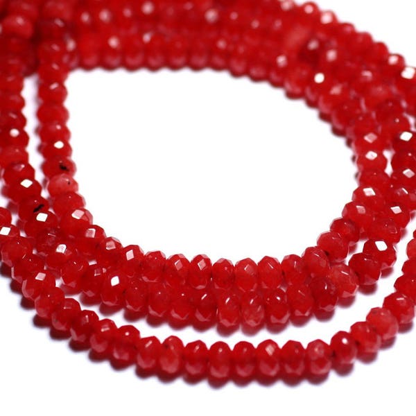 -Stone beads - 30pc Jade Rondelle faceted bright orange red - 8741140008090 4x2mm