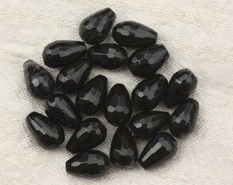 4pc - Jade Stone Beads Faceted Drops 12x8mm black - 7427039744973