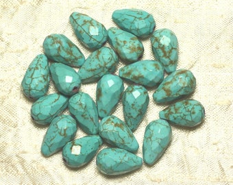 4pc - Perles Turquoise synthèse Gouttes Facettées 16x9mm Bleu Turquoise   4558550012296