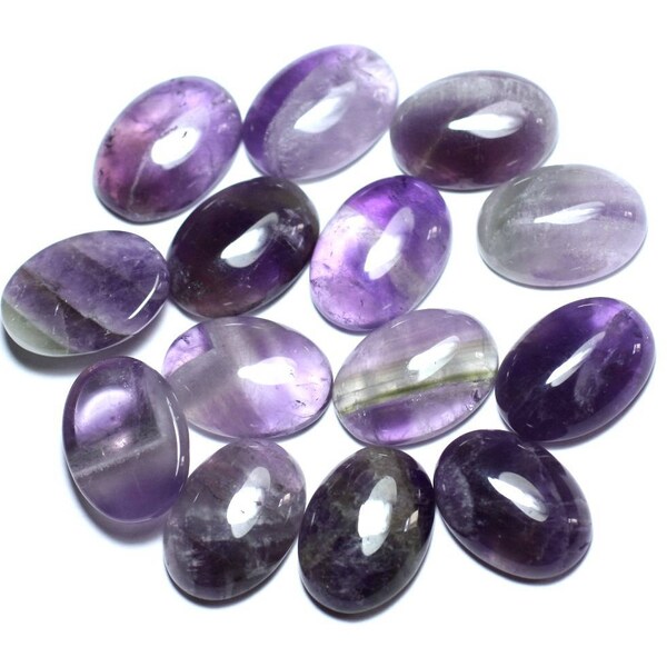 1pc - Cabochon Pierre Améthyste Ovale 18x13mm Violet Mauve Blanc - 7427039743044