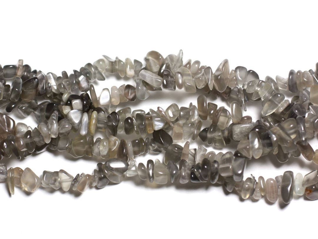 Perles De Pierre De Lune Grise - Rocailles Chips 5-1 - Lot D'environ 250 Pièces - Neuf