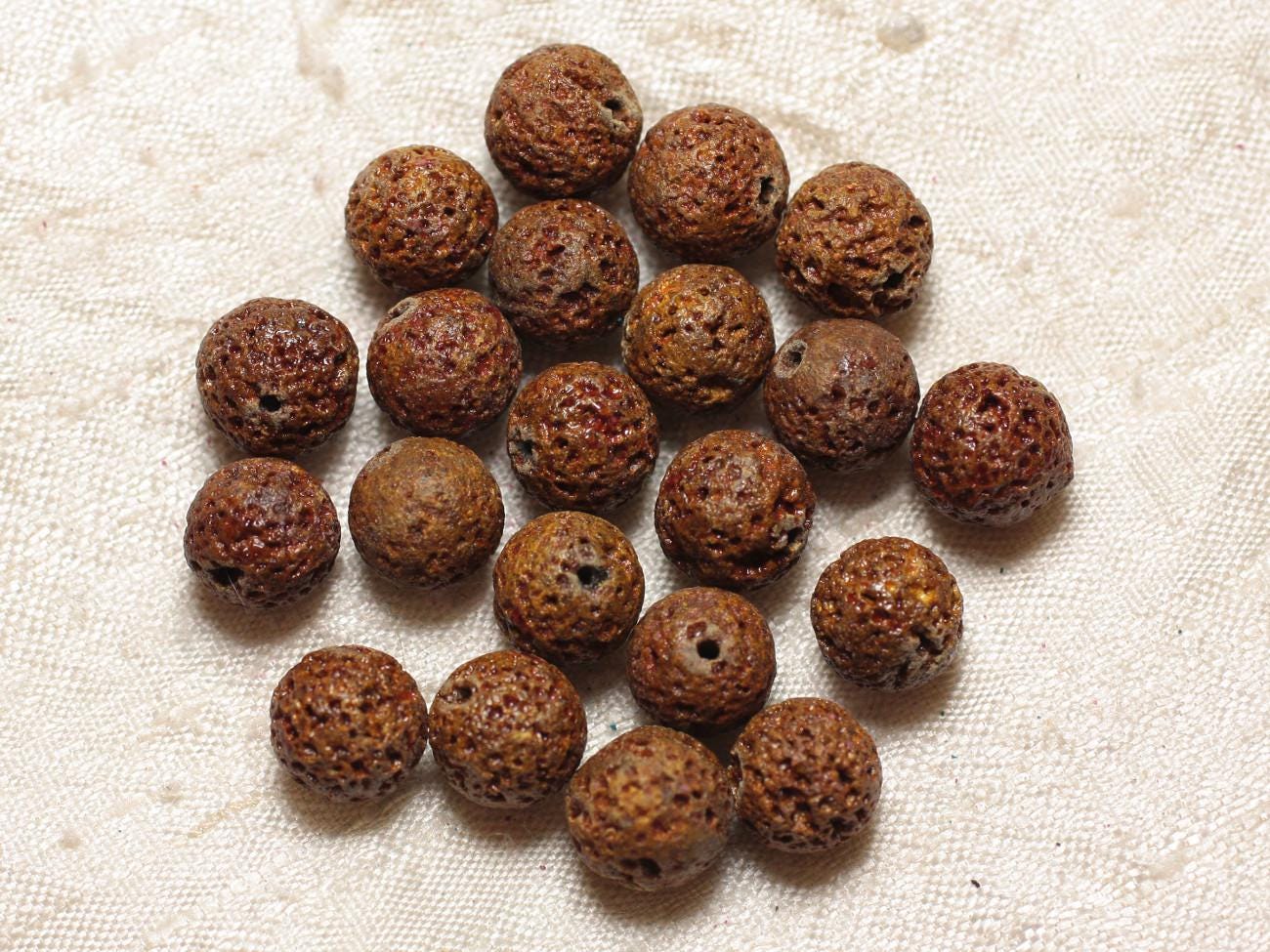 10 Perles En Pierre De Lave - Diamètre 10mm - Idéales Pour Création Bijoux - Référence 4558550030160
