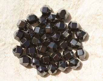 35pc - Stone Beads - Hematite Faceted Cube Balls 6mm - 4558550016898