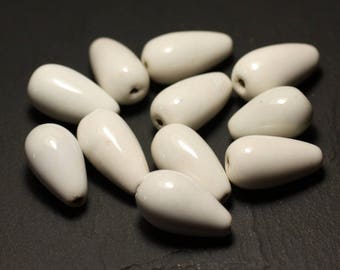 50pc - Ceramic Porcelain Beads Drops 20mm White