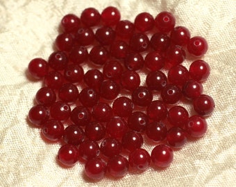 20pc - Stone Beads - Jade Balls 6mm Burgundy dark red - 7427039739191