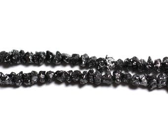 Draht 42 cm, ca. 325 Stück – Edelsteinperlen – schwarzer Rohdiamant 1–3 mm
