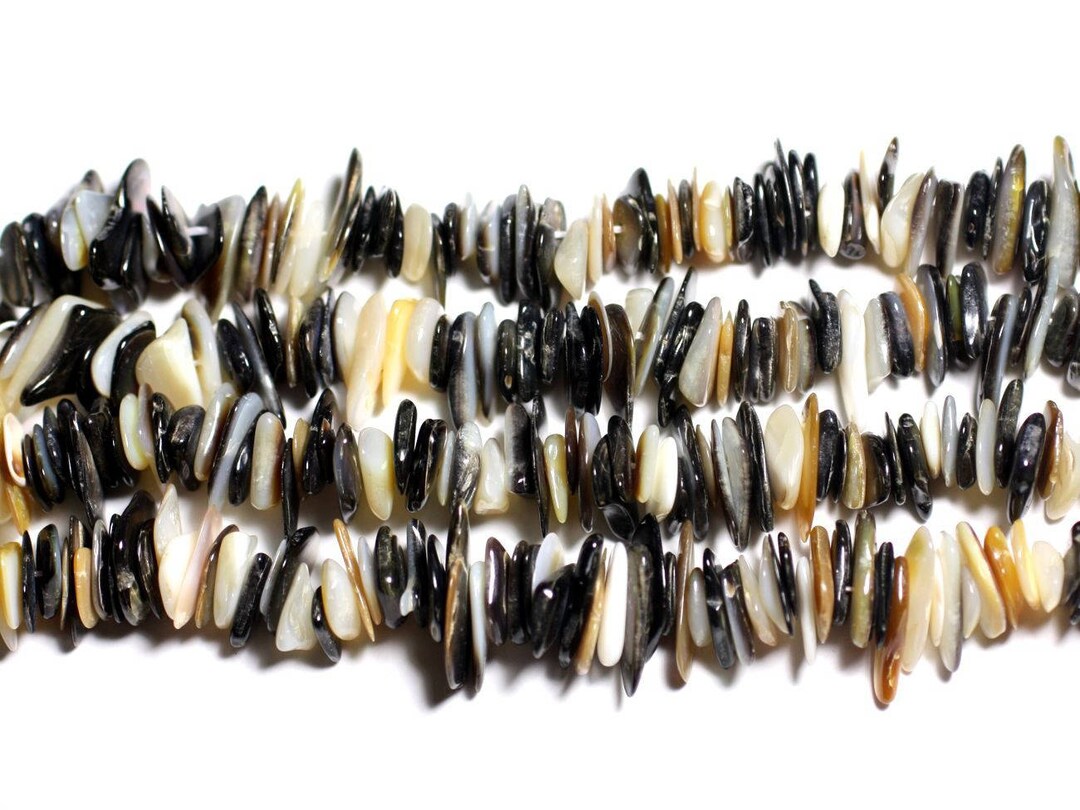 Lot De Perles En Nacre Blanche Et Noire - Chips, Palets, Rocailles (env. 400 Pièces, Fil 89 Cm)