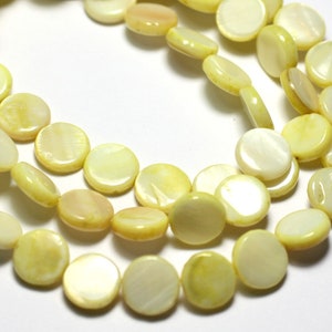 20pc - Natural Mother-of-Pearl Palets 10mm Light Yellow Iridescent Pastel - 8741140023062