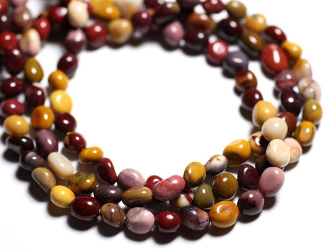 35 Perles De Jaspe Mokaite Olive - 8-13mm - Collier 39cm - Pierres Naturelles | Fait Main