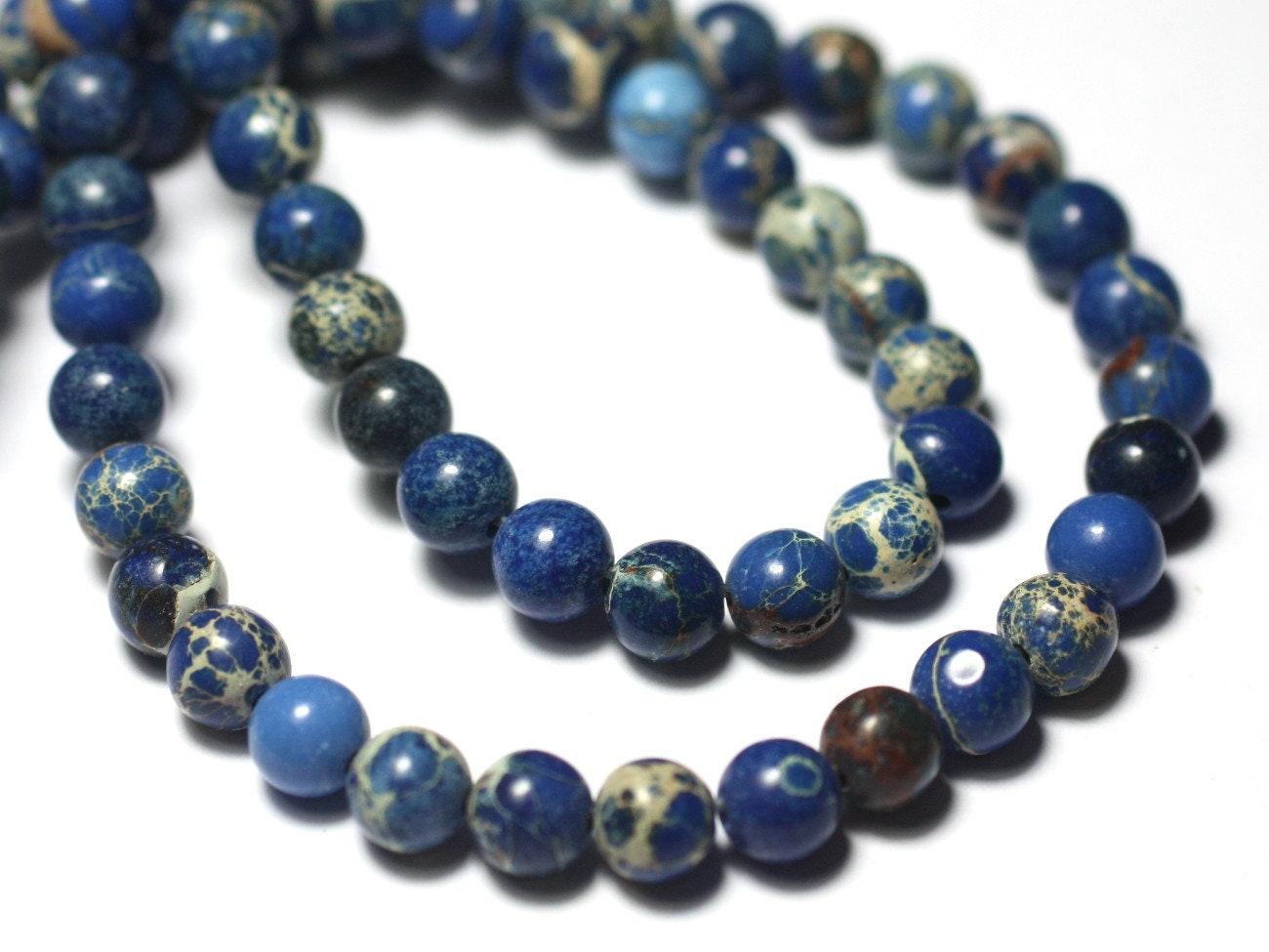 Lot De 5 Perles En Jaspe Sédimentaire 8mm - Couleur Bleu Ciel Pastel - Pour Création Bijoux DIY