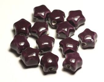 6pc - Star Porcelain Ceramic Beads 16mm Purple Plum - 8741140017351