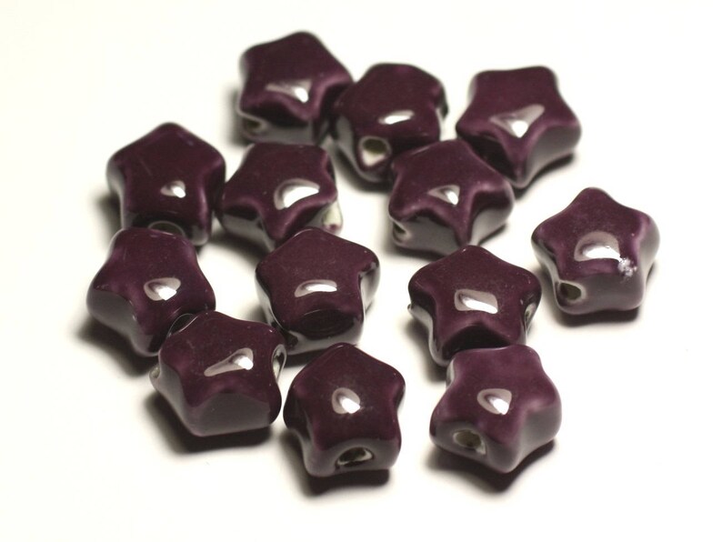 6pc Star Porcelain Ceramic Beads 16mm Purple Plum 8741140017351 image 1