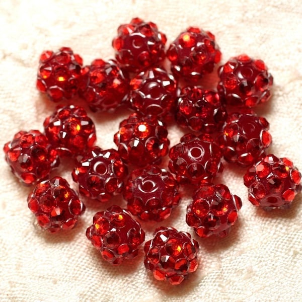 10pc - Perles Résine Shamballas 10x8mm Rouge   4558550029744