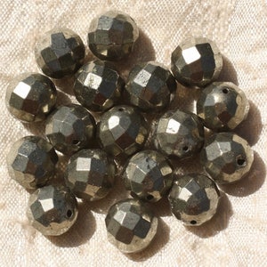 2pc - Stone Beads - Golden Pyrite Faceted Balls 10mm 4558550018687