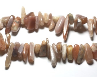 Strand 39cm 100pc approx - Stone Beads - Moonstone Gray Pink Chips Rocailles Sticks 10-23mm