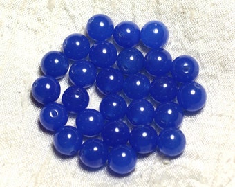 Fil 39cm 37pc environ - Perles Pierre Jade Boules 10mm Bleu roi