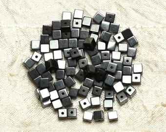 Wire 39cm 95pc approximately - Stone beads - Hematite Cubes 4mm Metal gray black silver