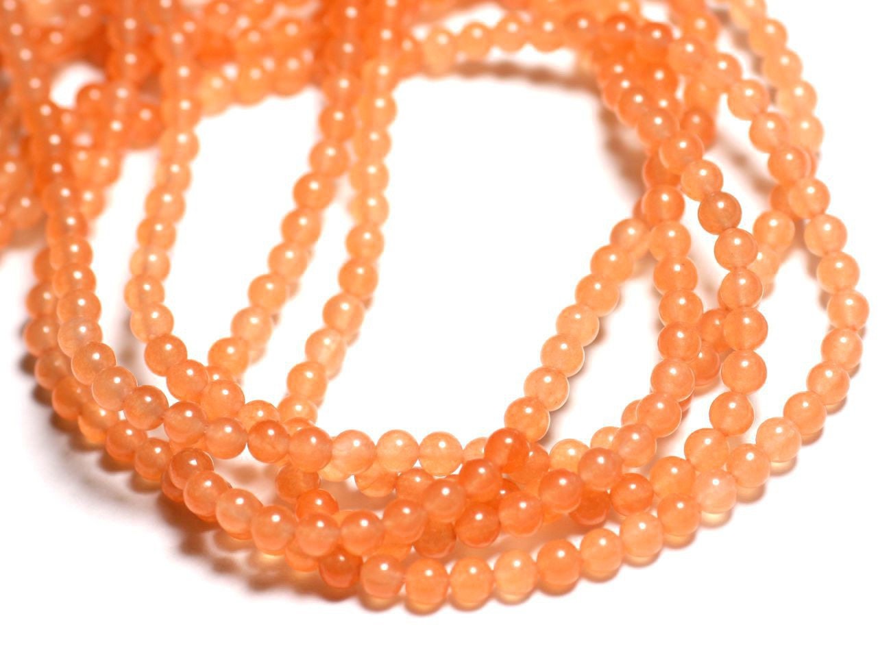 Lot De Perles En Pierre De Jade - Boules Orange Carotte 6mm - Environ 60 Pièces Sur Fil De 39cm - Neuf
