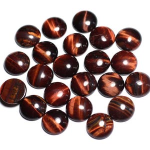 1pc - Cabochon Pierre Oeil Tigre Rouge Taureau Rond 12mm rouge marron bordeaux noir - 7427039743013